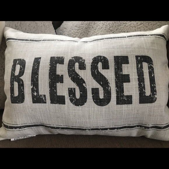 BLESSED Throw Accent Pillow-Off White/Gray Letter - Picture 3 of 5